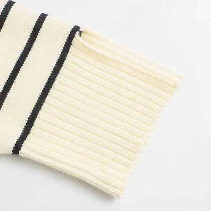 Isabelle™ | Damer Vintage Chic Strik Half-Zip Trøje med Klassiske Striber