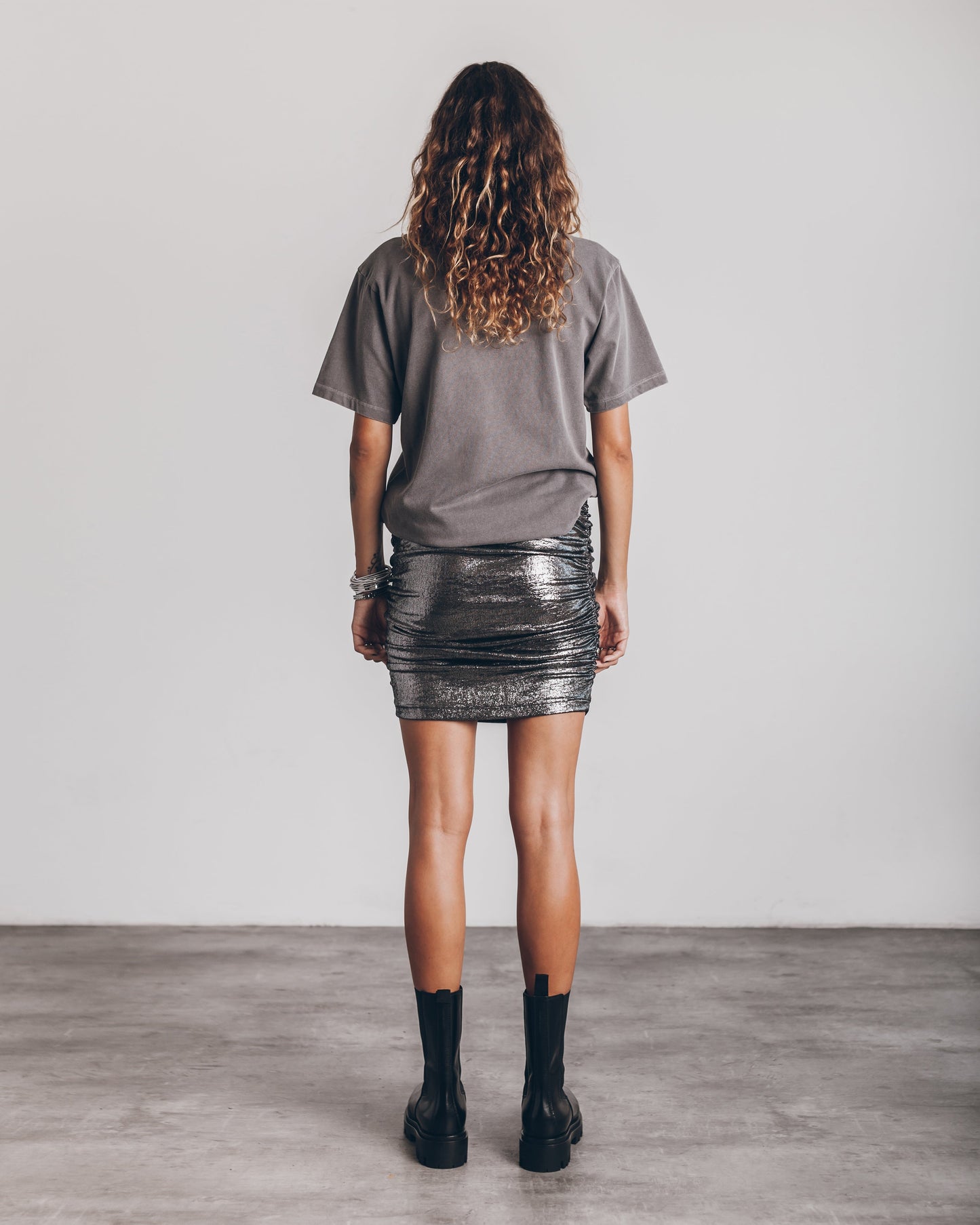 Lunessa | Skinnende Metallic Mini-Nederdel Med Rynket Struktur