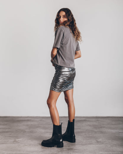 Lunessa | Skinnende Metallic Mini-Nederdel Med Rynket Struktur