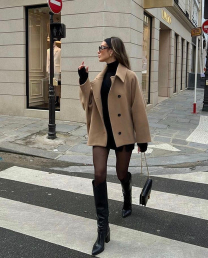 Eloisa™ | Damer Oversized Uldmix Frakke | Luksus & Knaplukning