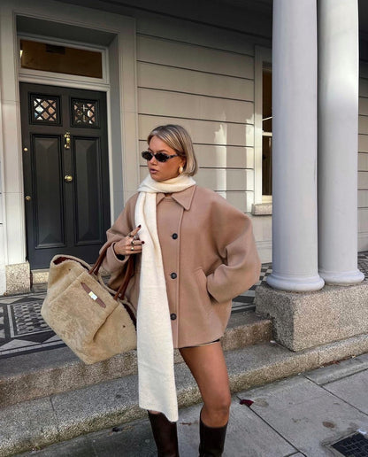 Eloisa™ | Damer Oversized Uldmix Frakke | Luksus & Knaplukning