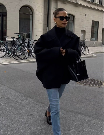 Eloisa™ | Damer Oversized Uldmix Frakke | Luksus & Knaplukning