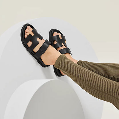 Nerio™ | Unisex Lædersandaler med Bred Rem | Komfortable Sommertøfler med Velcrolukning og Anatomisk Sål