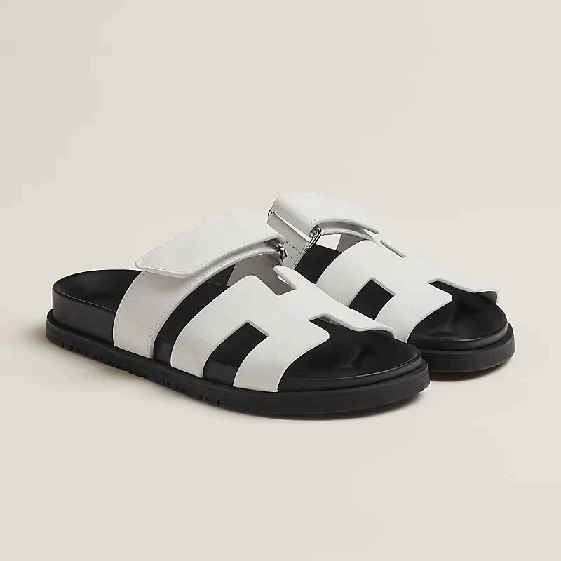 Nerio™ | Unisex Lædersandaler med Bred Rem | Komfortable Sommertøfler med Velcrolukning og Anatomisk Sål