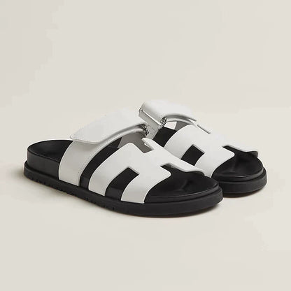 Nerio™ | Unisex Lædersandaler med Bred Rem | Komfortable Sommertøfler med Velcrolukning og Anatomisk Sål
