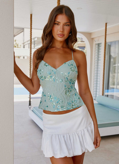 Lyra | Broderet Mesh Spaghettitop Damer