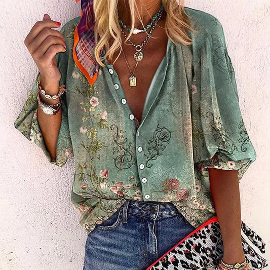 Amaya | Boho Bluse Damer Med Paisley Print & Ballonærmer