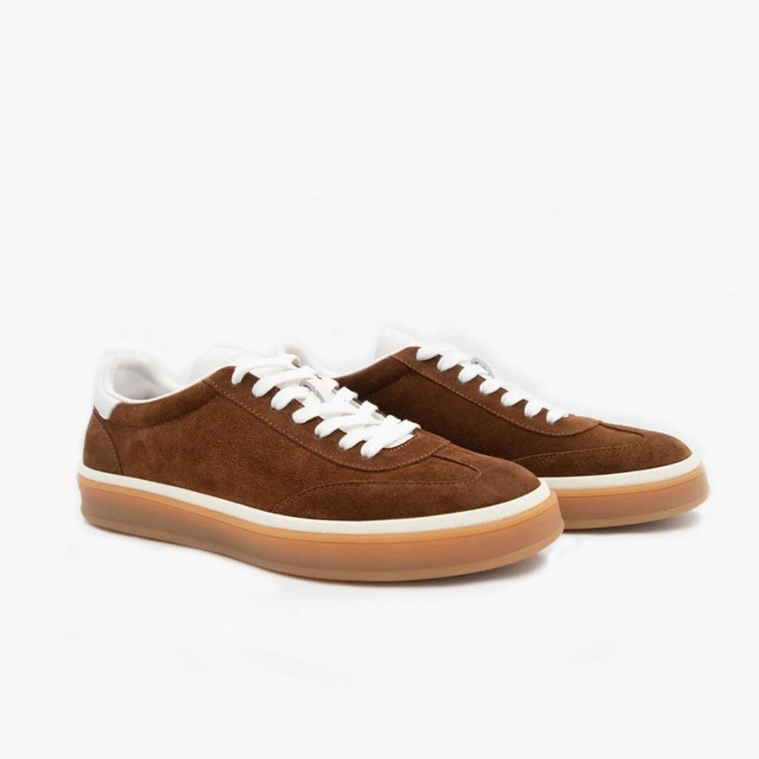 Renzo™ | Herrer Ruskind Sneakers | Klassiske Lave Sko med Retro Sål
