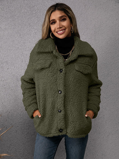 Maya™ | Neutral Plyssede Cardigan med Enkelt Knap og Lommer for Komfort og Stil