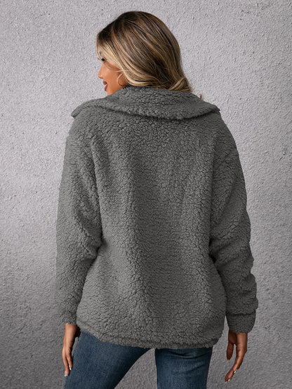Maya™ | Neutral Plyssede Cardigan med Enkelt Knap og Lommer for Komfort og Stil