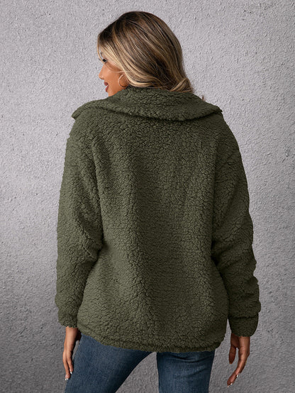 Maya™ | Neutral Plyssede Cardigan med Enkelt Knap og Lommer for Komfort og Stil