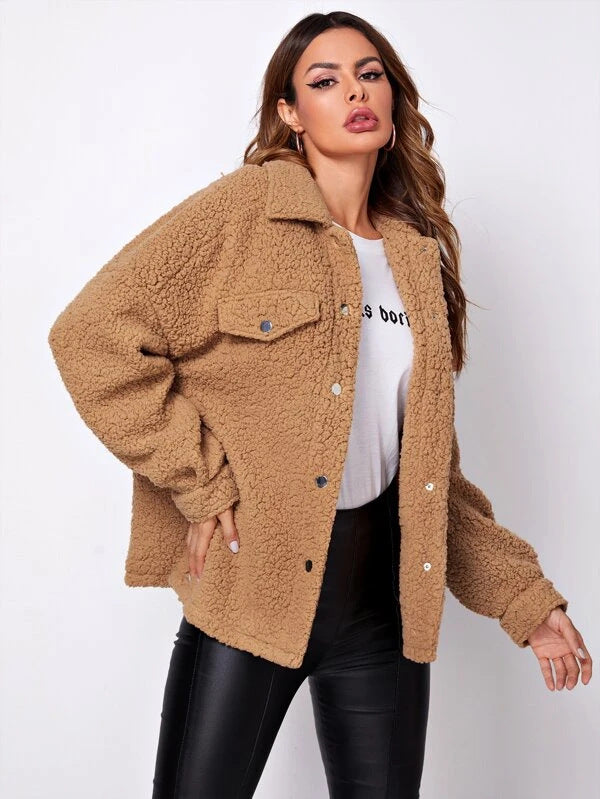 Jana™ | Damer Luxe Drop Shoulder Bonderjas med Elegant Krave og Praktiske Lommer for et Chikt Udseende