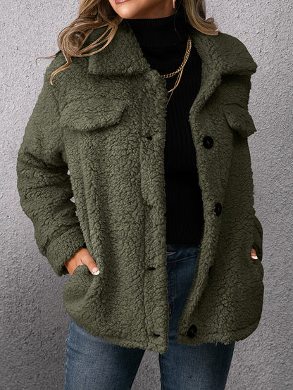 Maya™ | Neutral Plyssede Cardigan med Enkelt Knap og Lommer for Komfort og Stil