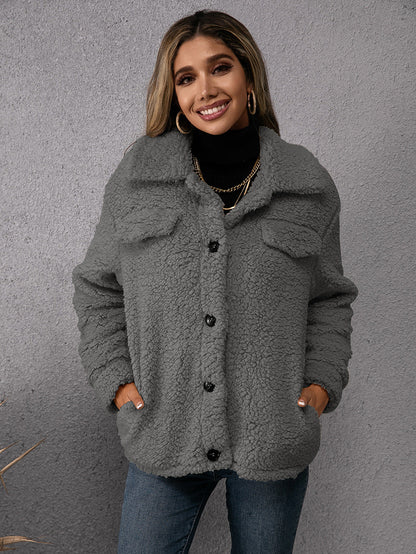 Maya™ | Neutral Plyssede Cardigan med Enkelt Knap og Lommer for Komfort og Stil