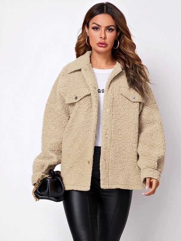 Jana™ | Damer Luxe Drop Shoulder Bonderjas med Elegant Krave og Praktiske Lommer for et Chikt Udseende