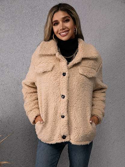 Maya™ | Neutral Plyssede Cardigan med Enkelt Knap og Lommer for Komfort og Stil