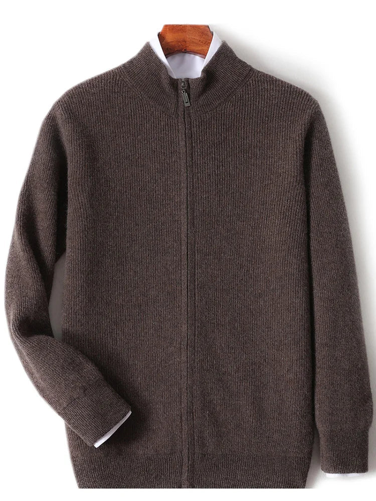 Xavier™ | Herre Merinould Kashmir Cardigan | Luksus Ribstrikket Uldvest med Lynlås