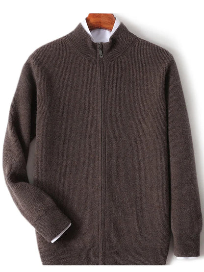 Xavier™ | Herre Merinould Kashmir Cardigan | Luksus Ribstrikket Uldvest med Lynlås