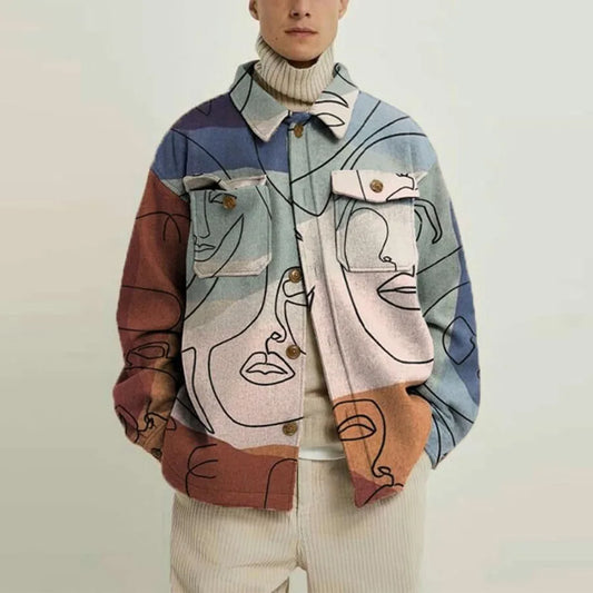 Ezren | Oversized Jakke med Abstrakt Kunstprint Herre