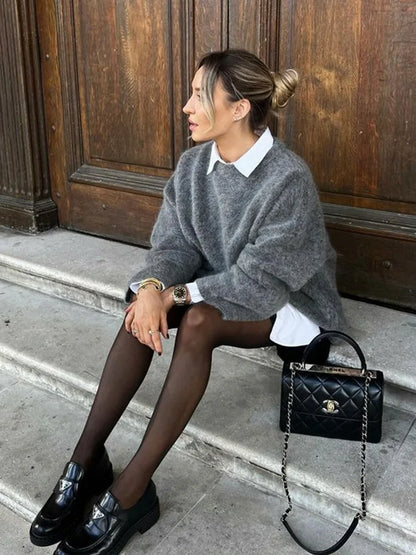 Senna™ | Damer Oversized Mohair Sweater | Fluffy & Varm Uldtrøje