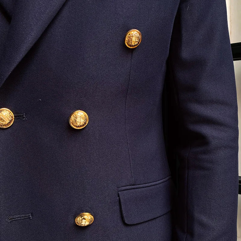 Aurelio | Slim Fit Blazer med Dobbelt Guldfarvet Knaplukning Herrer