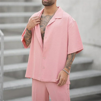 Eliano™ | Herrer Lounge Sæt 2-Dele med Skjorte med Knapper og Vide Bukser | Sommerligt Casual Sæt i Minimalistisk Stil