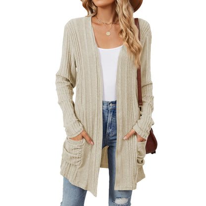 Almira | Lang Damer Ribstrikket Cardigan