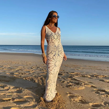 Faye™ | Damer Hæklet Maxi Kjole | Let Boho Strandkjole med Gennembrudt Design