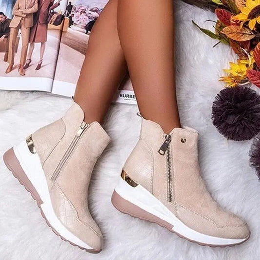 Amarena™ | Damer Ruskinds Wedge Sneakers | Trendy Sneakers med Croco Detaljer og Høj Sål