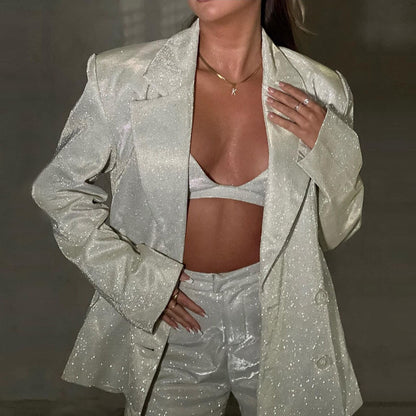 Luciana™ | Glitrende Buksedragt til Damer | Luksuriøst 3-delt Festsæt med Blazer, Bukser og Bralette