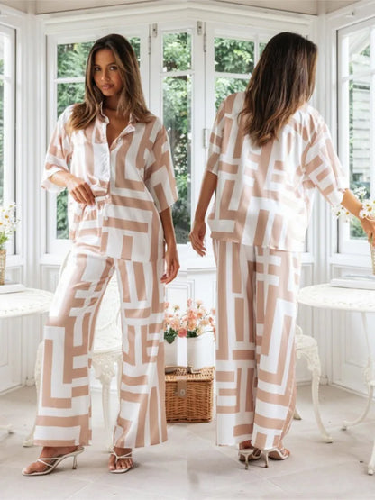 Elodie™ | Damer To-delt Sæt med Trendy Print og Bukser med Vide Ben