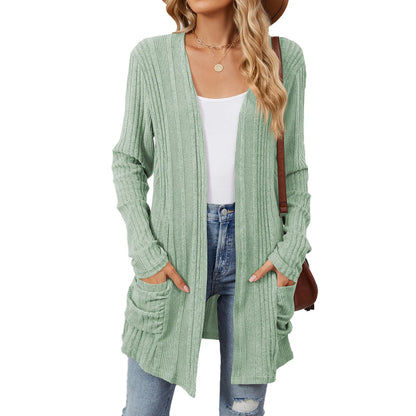 Almira | Lang Damer Ribstrikket Cardigan