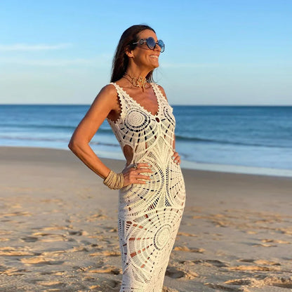 Faye™ | Damer Hæklet Maxi Kjole | Let Boho Strandkjole med Gennembrudt Design