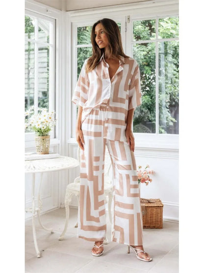 Elodie™ | Damer To-delt Sæt med Trendy Print og Bukser med Vide Ben