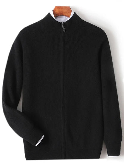 Xavier™ | Herre Merinould Kashmir Cardigan | Luksus Ribstrikket Uldvest med Lynlås