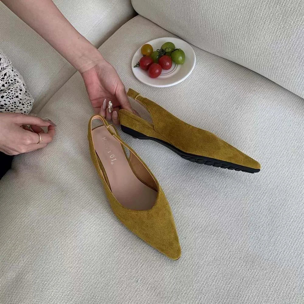 Maribel™ | Damer Slingback Flats Uden Hæl | Elegante Spidse Slip-Ons med Åben Hæl og Minimalistisk Design