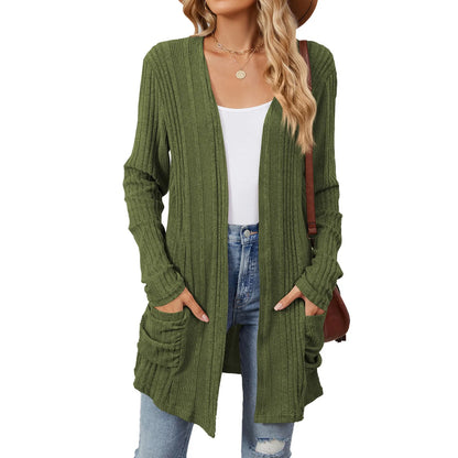 Almira | Lang Damer Ribstrikket Cardigan