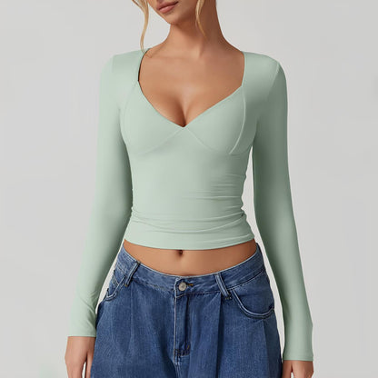 Mandy™ | Damer Langærmet Cropped Top Med Sweetheart-Udskæring | Tætsiddende Stretch-Top Med Kavalergang Og Formende Effekt