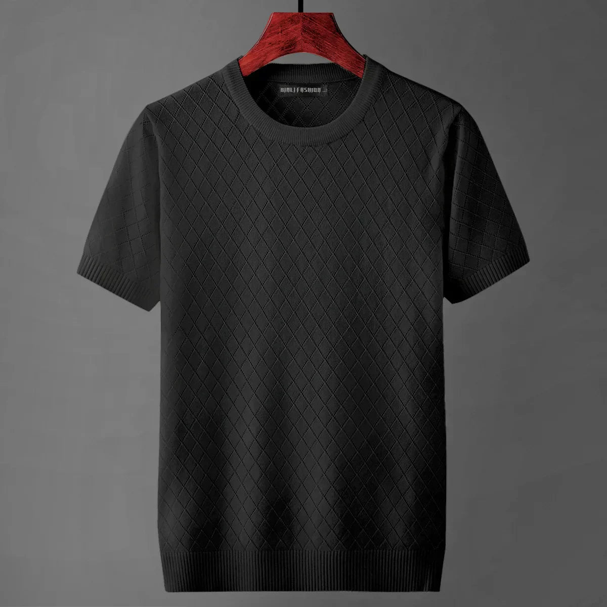 Ernesto™ | Herre Strikket Sommer T-shirt med Rudemønster og Åndbart Design | Luftig T-shirt