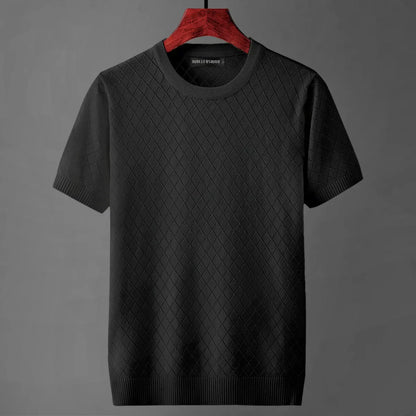 Ernesto™ | Herre Strikket Sommer T-shirt med Rudemønster og Åndbart Design | Luftig T-shirt