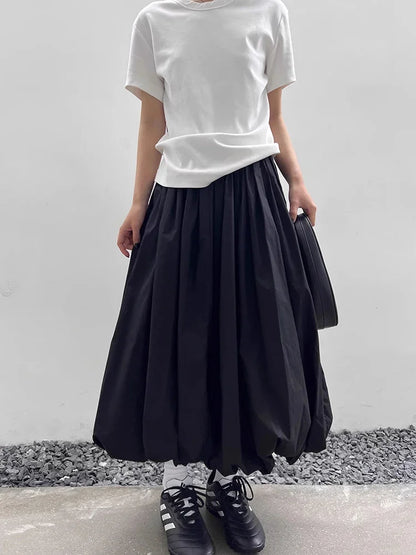Mireko™ | Sort Ballonnederdel Dame | Voluminøs Midinederdel med Elastisk Taljebånd i Minimalistisk Urban Stil
