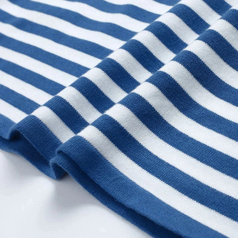 Nina™ | Damer Stribet Strikket Langærmet Bluse Med Rund Hals | Tidløs Marine Look Top I Bomuldsblanding