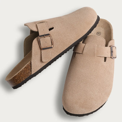UrbanClassic™ | Unisex Ruskinds Træsko med Spænde | Komfortable Mules med Korksål og Lukket Tå