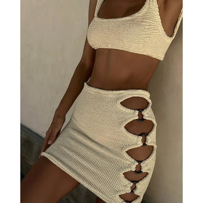 Solana | Strikket Co-Ord Sæt Damer Med Cut-Out Mini Nederdel & Bandeau Top