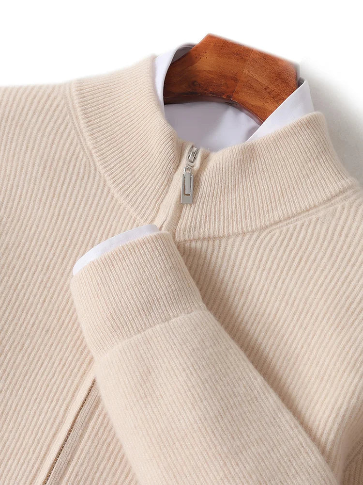 Xavier™ | Herre Merinould Kashmir Cardigan | Luksus Ribstrikket Uldvest med Lynlås