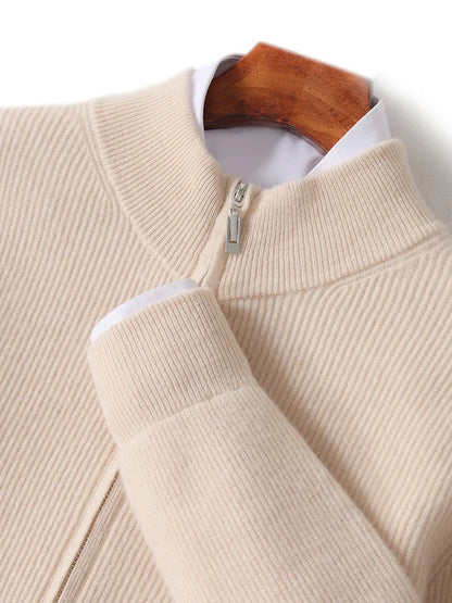 Xavier™ | Herre Merinould Kashmir Cardigan | Luksus Ribstrikket Uldvest med Lynlås