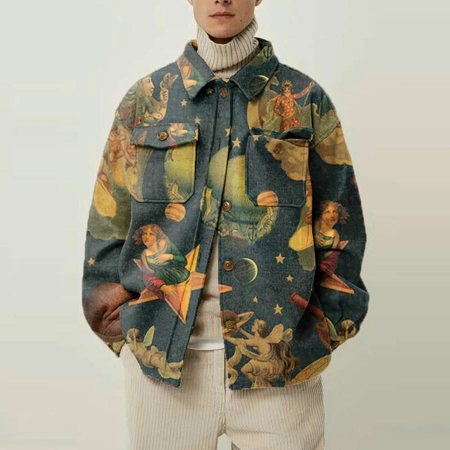 Ezren | Oversized Jakke med Abstrakt Kunstprint Herre