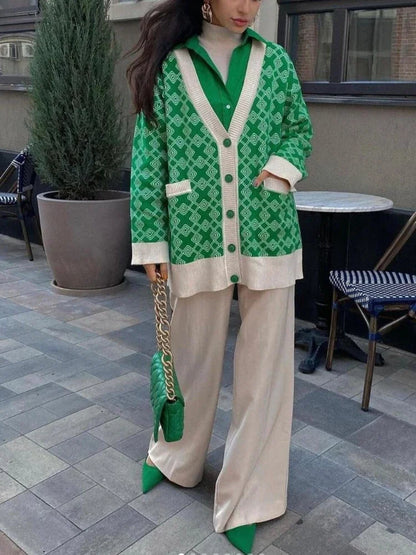 Isolde | Oversize Damer Cardigan med Geometrisk Mønster