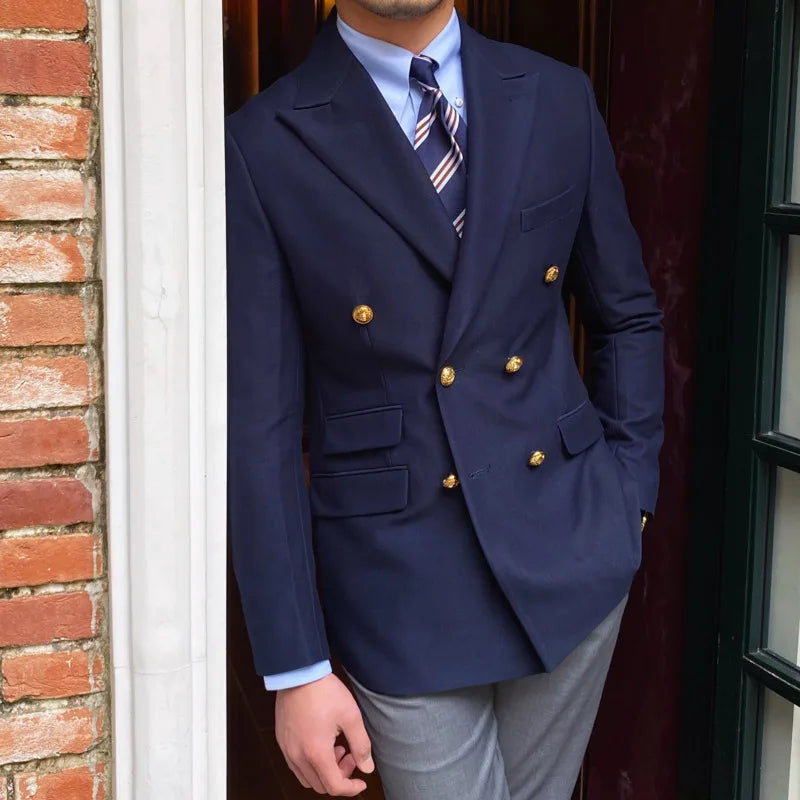 Aurelio | Slim Fit Blazer med Dobbelt Guldfarvet Knaplukning Herrer