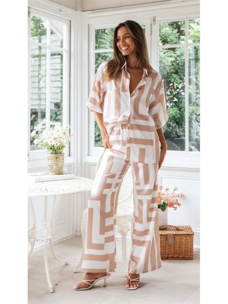 Elodie™ | Damer To-delt Sæt med Trendy Print og Bukser med Vide Ben